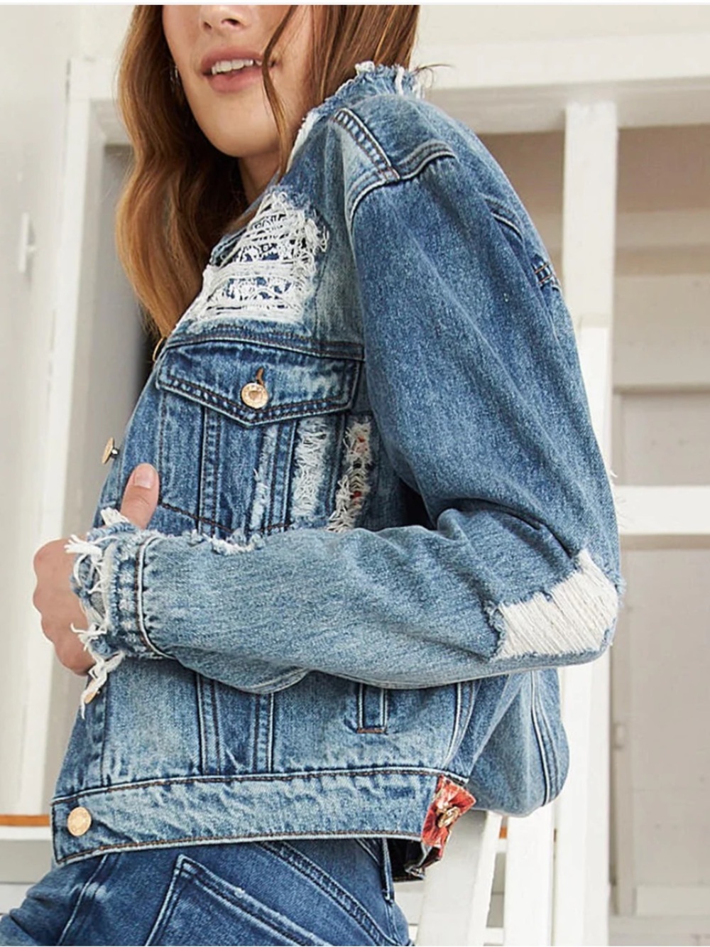 VERVET BY FLYING MONKEY Light Blue Distressed Cropped Denim Jacket